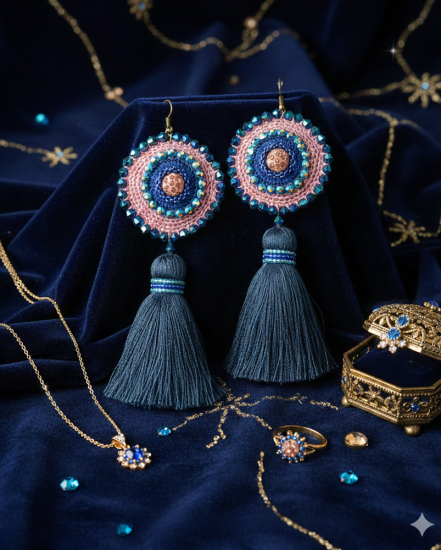 Háčkované dizajnové náušnice "Kráľovský klenot"